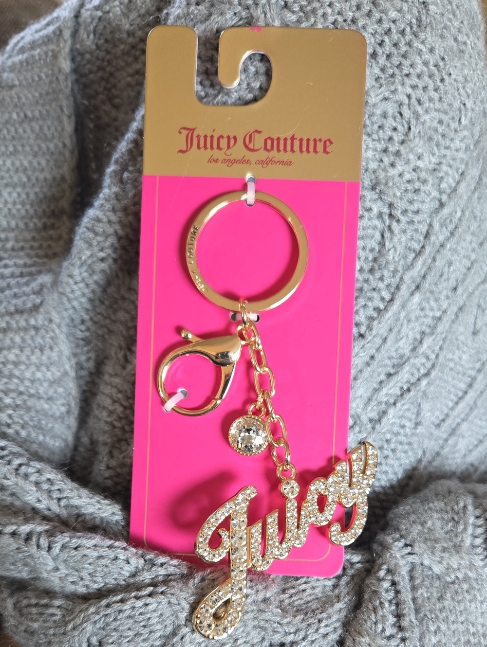 Juicy Couture Gold Crystal-Embellished 'Juicy' Bag Charm Keyring, New